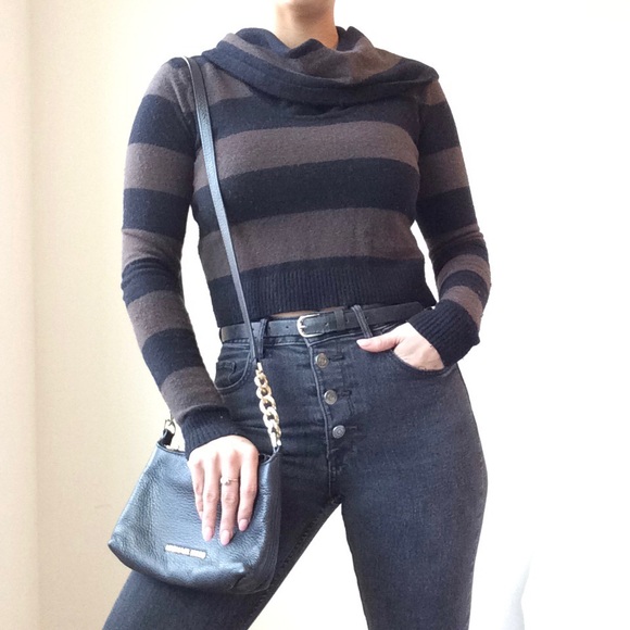 BCBGMAXAZARIA Samira Java & Black Striped Cowl Neck Sweater Crop Top Size: XXS - Picture 5 of 8